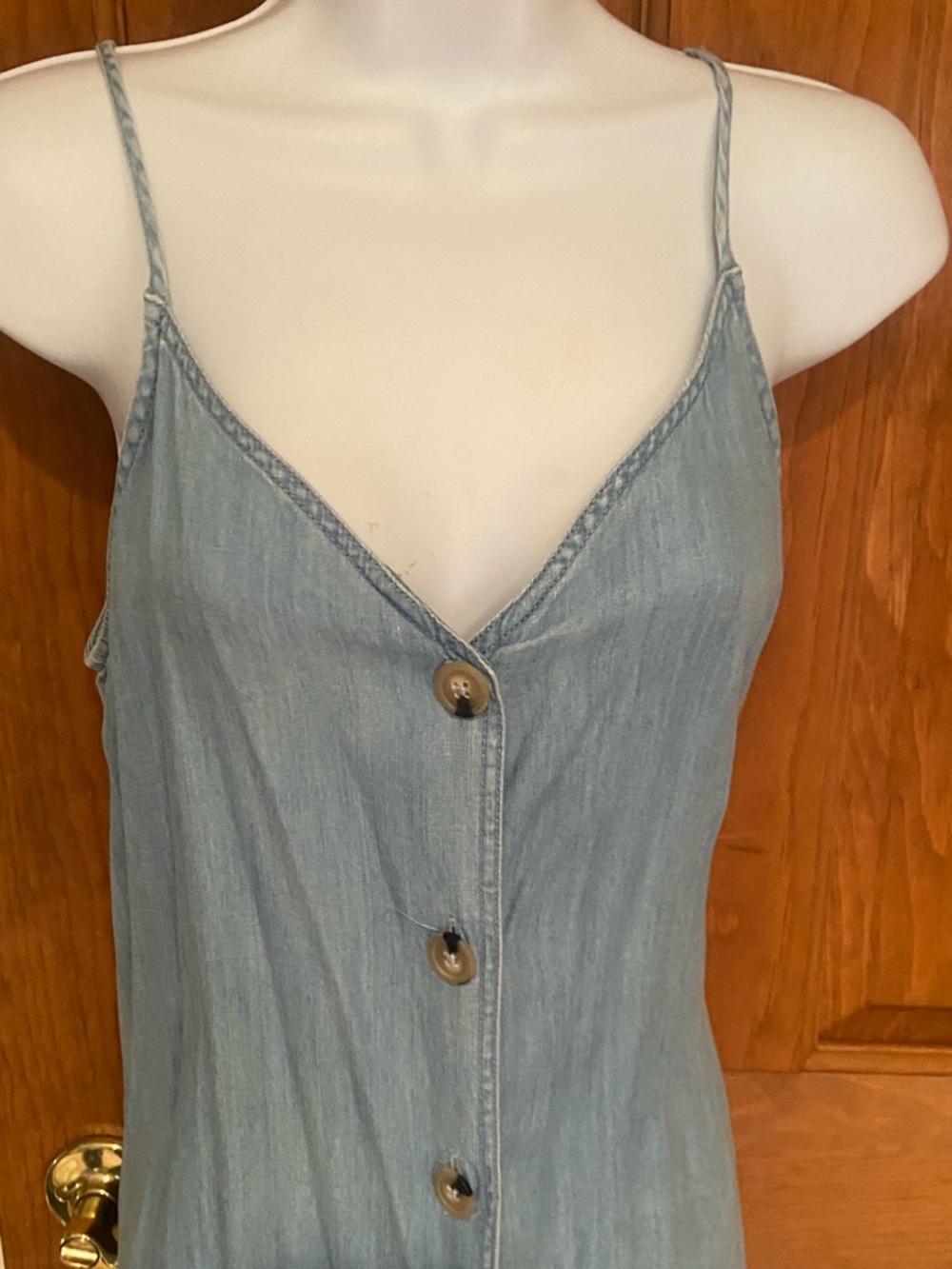 Lou & Grey Light Blue Chambray Button-Front Maxi Dress with spaghetti straps